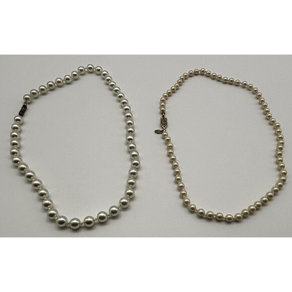 Lot of 2 Vintage Faux Pearl Necklaces Monet and Unbranded 5mm and 8mm Faux Pearl - Picture 5 of 10
